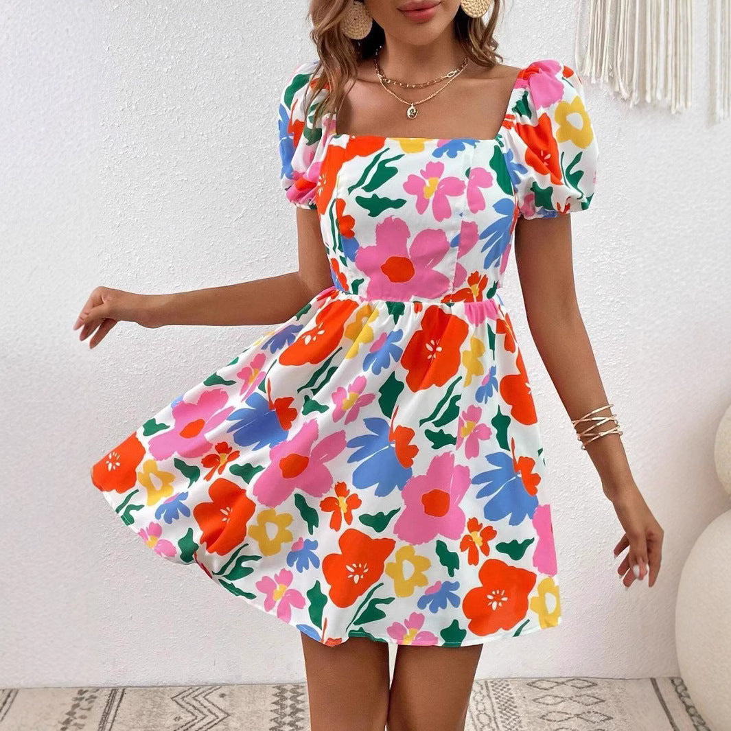 Otilia Timeless Women's Floral Dress with Puff Sleeves Elevated Occasion Wear