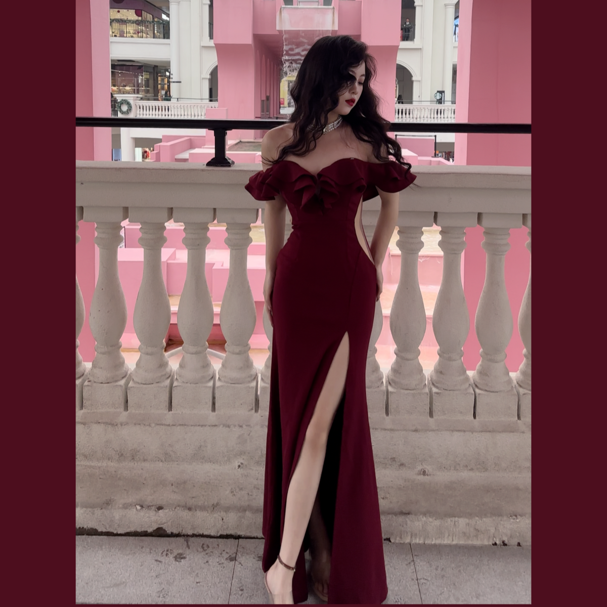 Off-the-Shoulder Burgundy Mermaid Long Prom Dress Sexy Evening Dress Graduation Dress