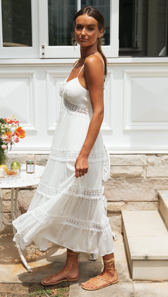 Rae Swiss Dot Eyelet Maxi Dress White