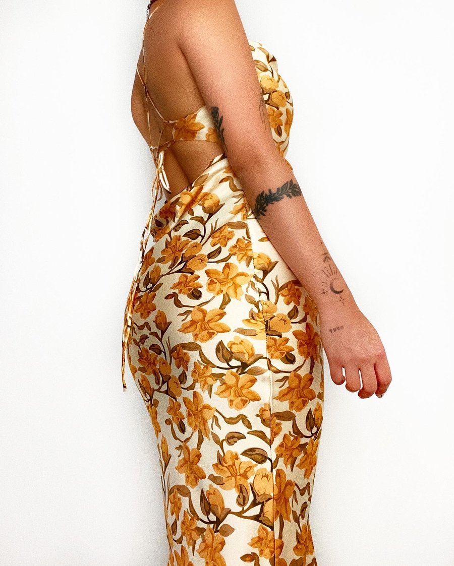 Lakeshore Printed Slip Midi Dress Yellow