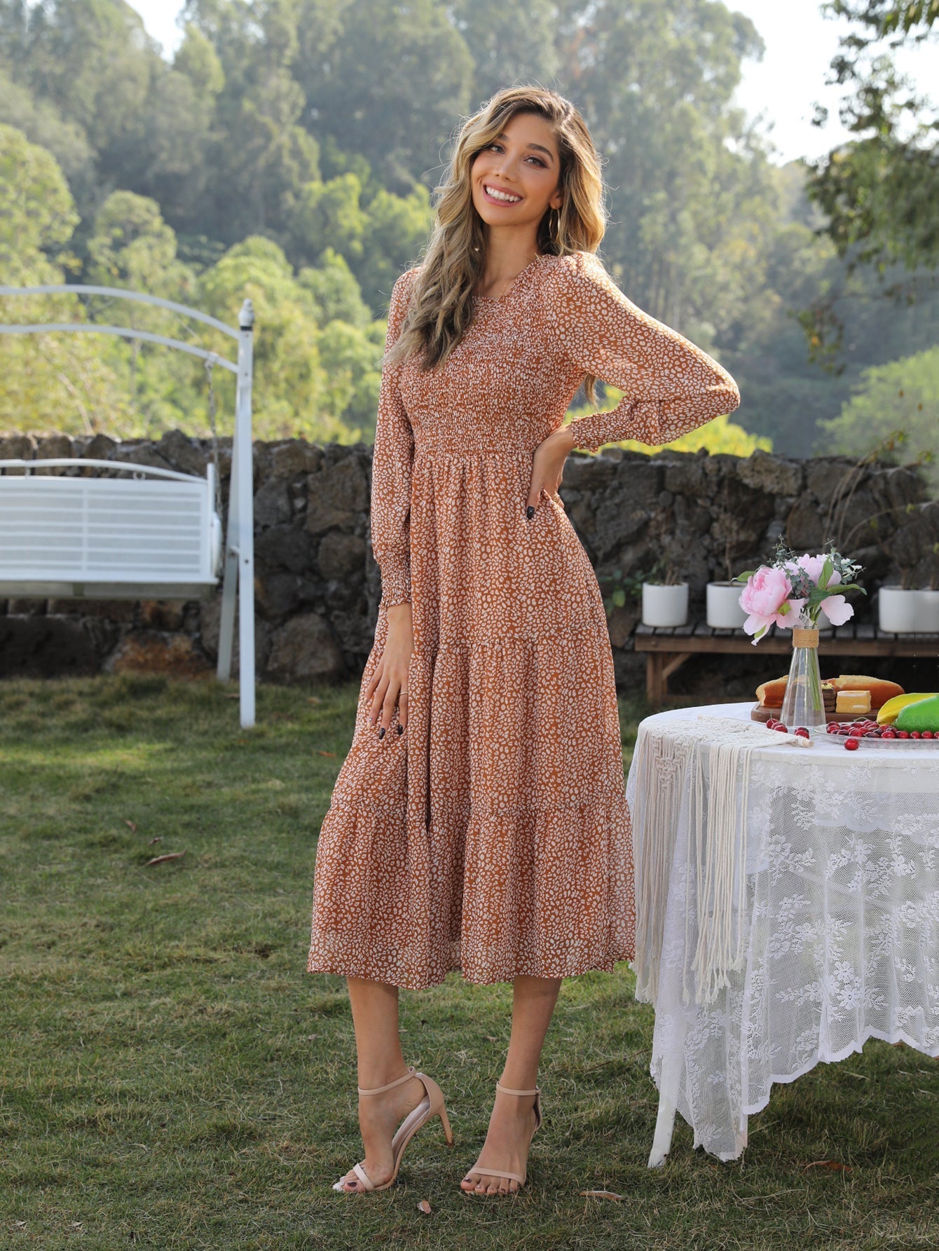 Takeoff Star Print Pocketed Maxi Dress Peach