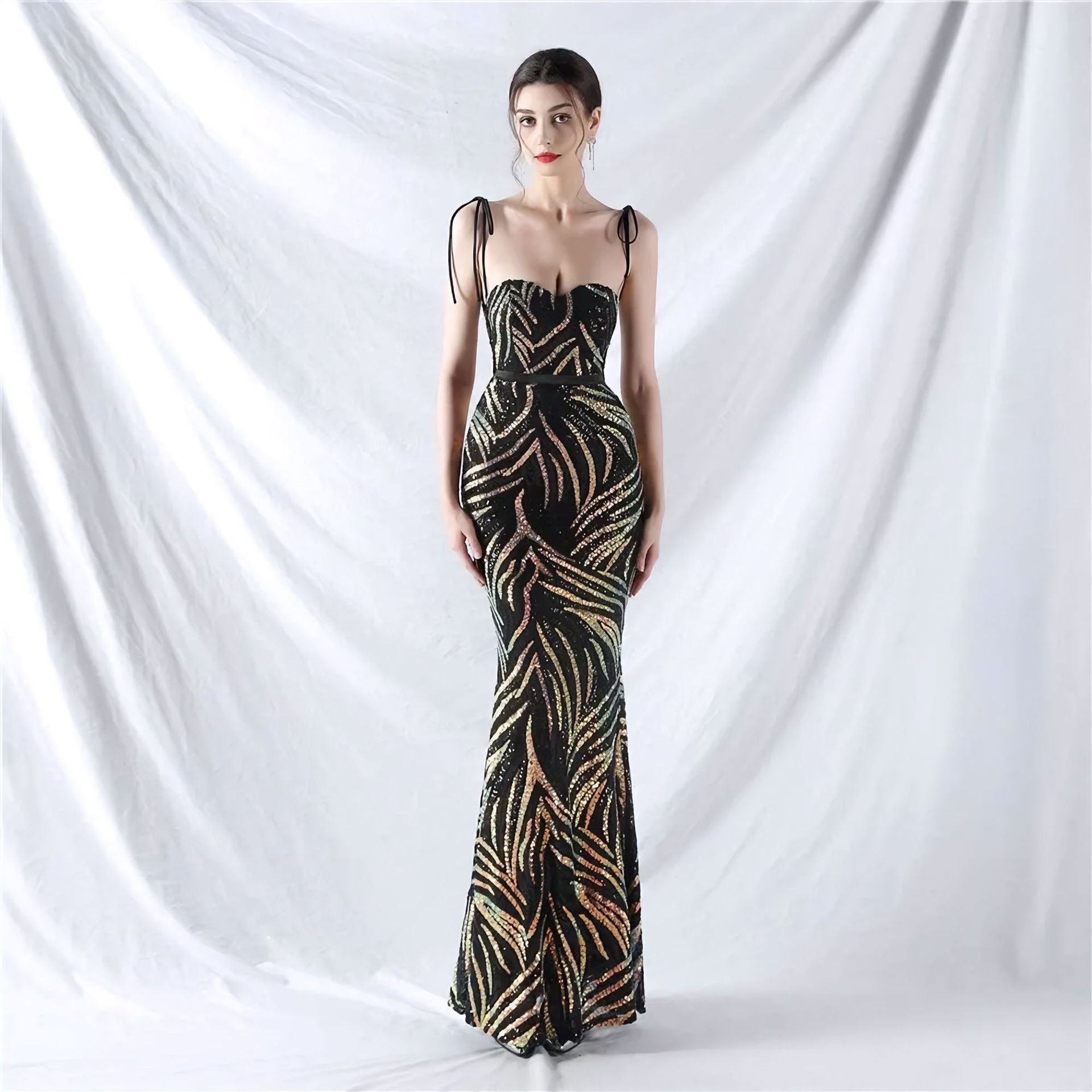 Women Clothing Sexy Sling Bandeau Slim Fit Evening Dress Graceful Graceful Maxi Dress Sequined Dress