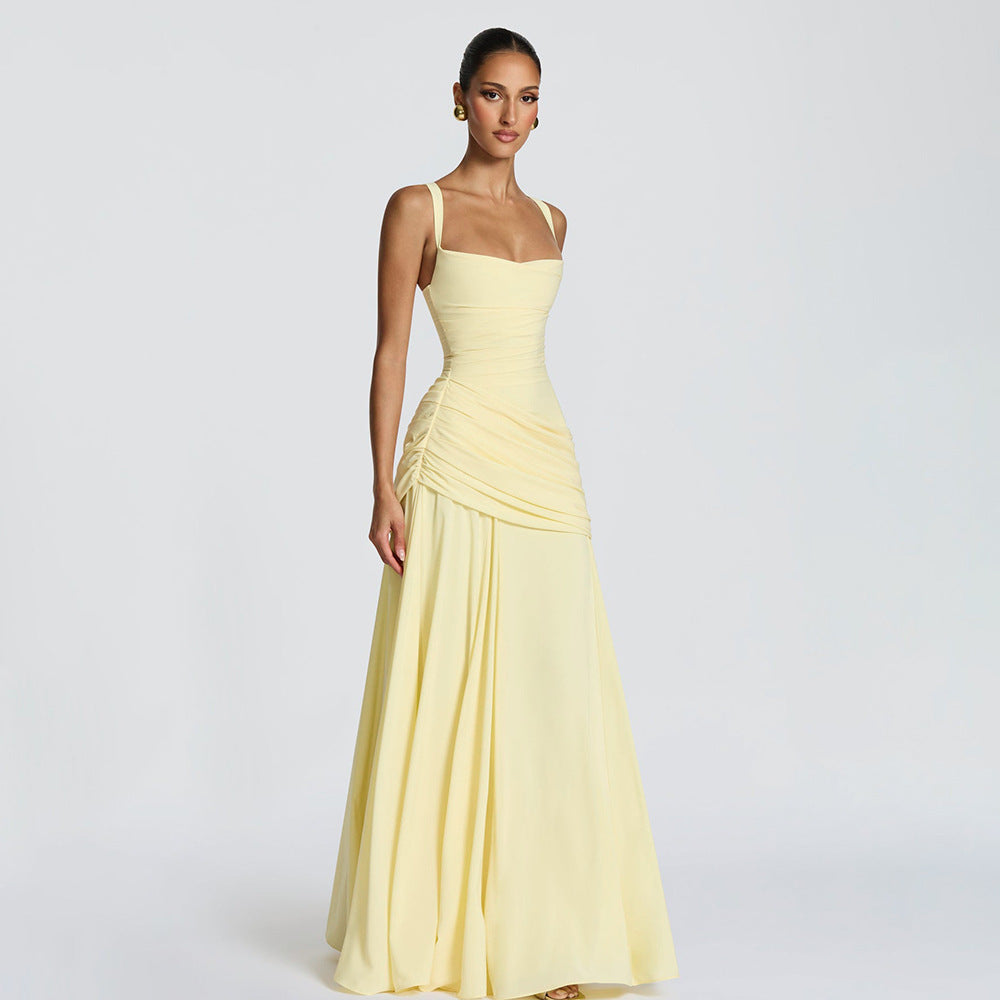 Graceful Graceful Sexy Dress Low Cut Sling Dress Solid Color Waist Tight Backless Fishtail Dress Maxi Dress for Women