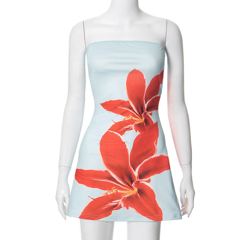 Claudia Chic Women's Bandeau Mini Dress with Floral Print and Figure Hugging Cut Premium Wardrobe Essential