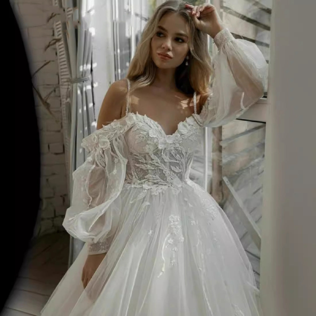 Strapless Lace Long Train Wedding Dress - Fashionpara