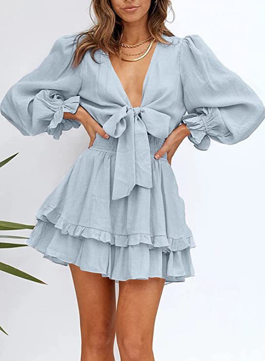 Krueger Textured Ruffle Dress Powder Blue