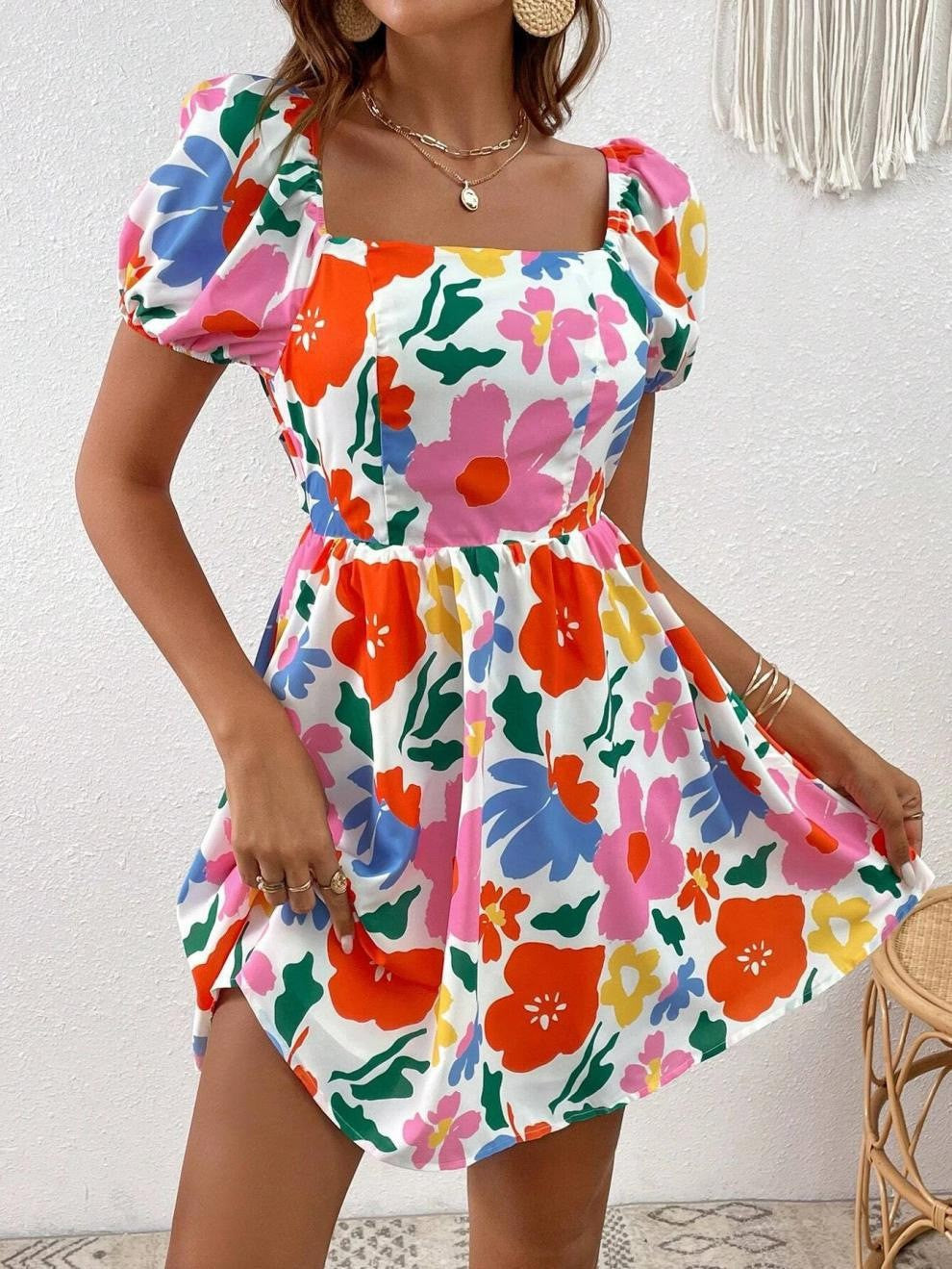 Otilia Timeless Women's Floral Dress with Puff Sleeves Elevated Occasion Wear