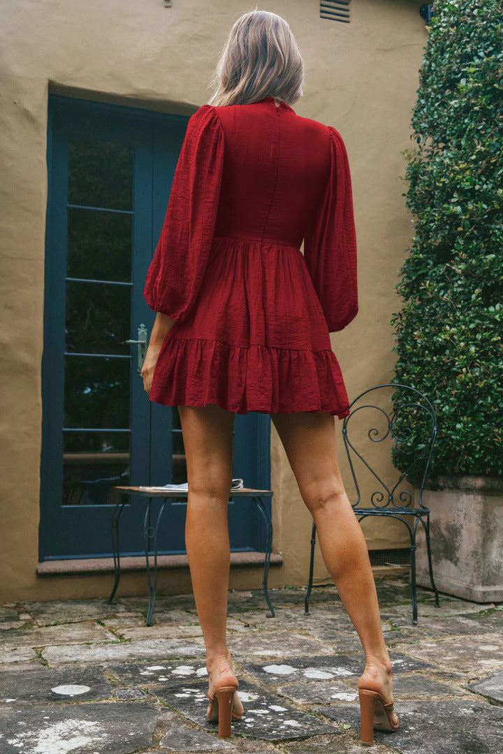 Zyna Satin Shirred Dress Brick