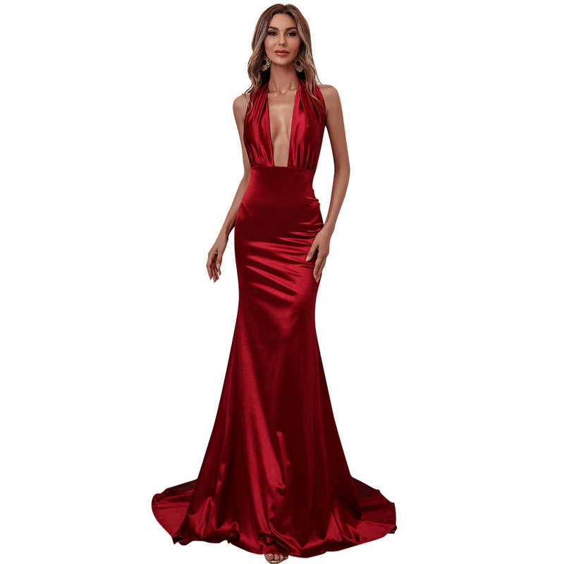 Wear Backless V - neck Party Banquet Strap Maxi Dress Formal Gown