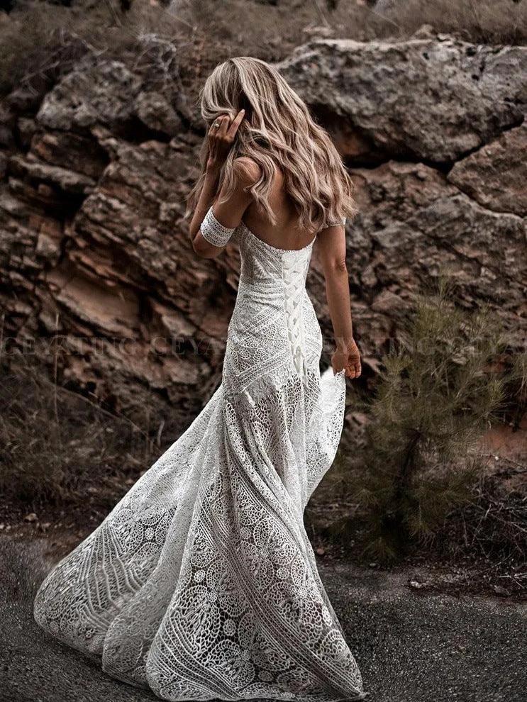 Vintage Lace Mermaid Wedding Dress Strapless Formal Prom Evening Gown (ZD13575)