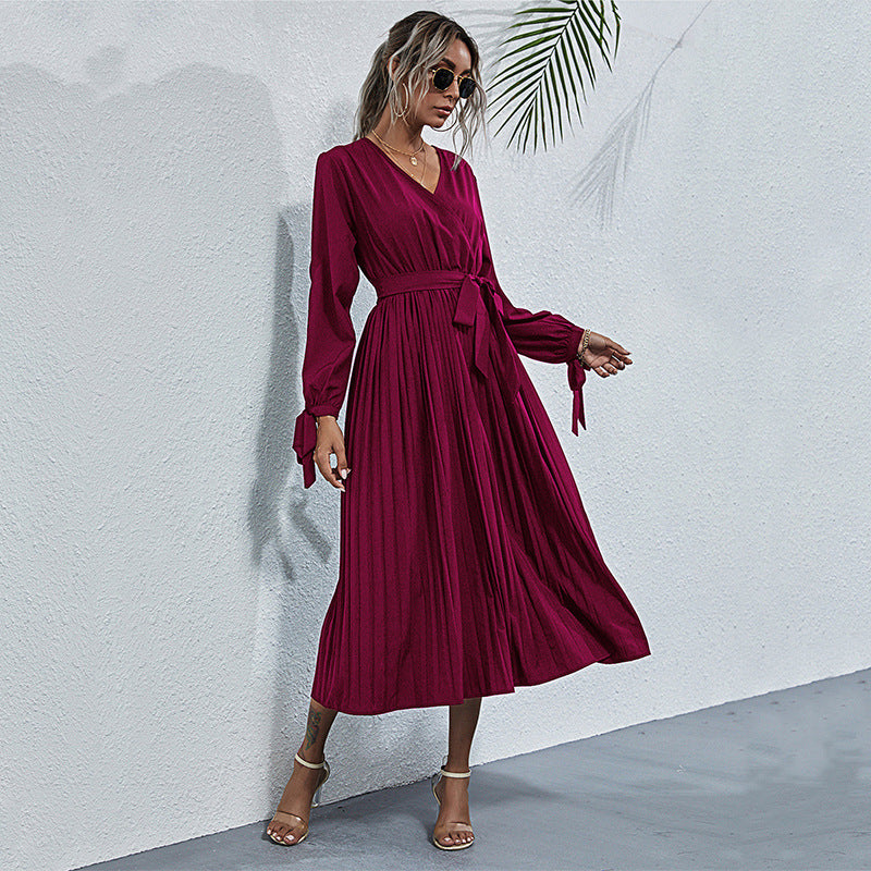 Josefa Satin Pleated Midi Dress Wine FINAL