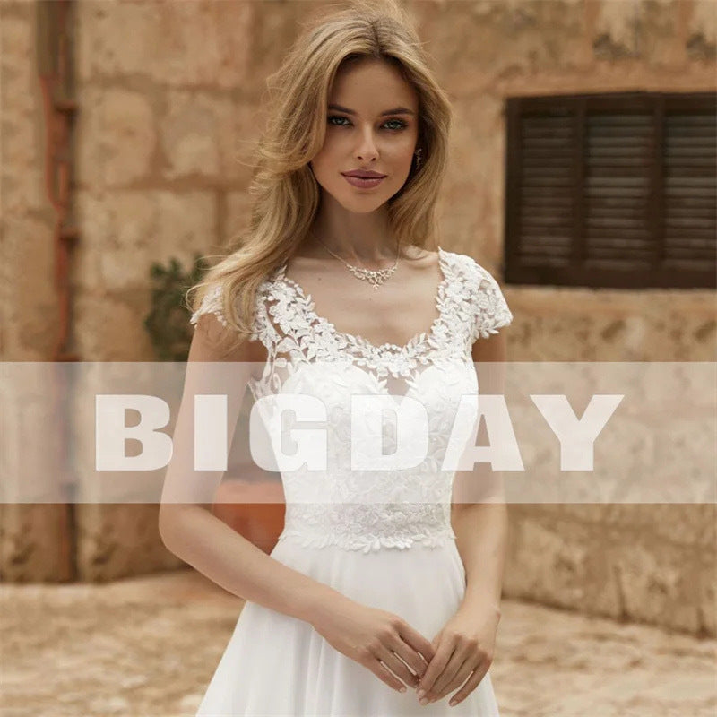 Elegant Lace Long Train Bridal Wedding Dress - Fashionpara