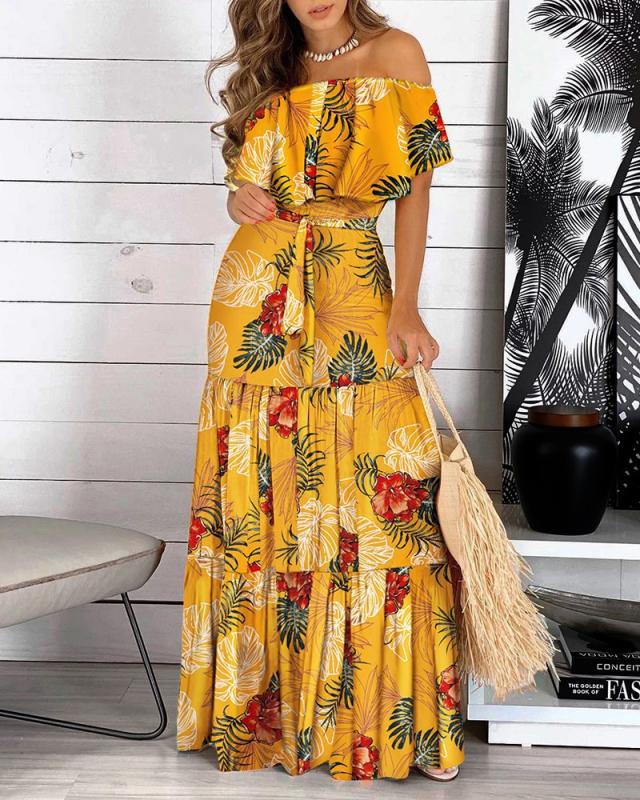 You Glow Girl Floral Off The Shoulder Maxi Dress Yellow