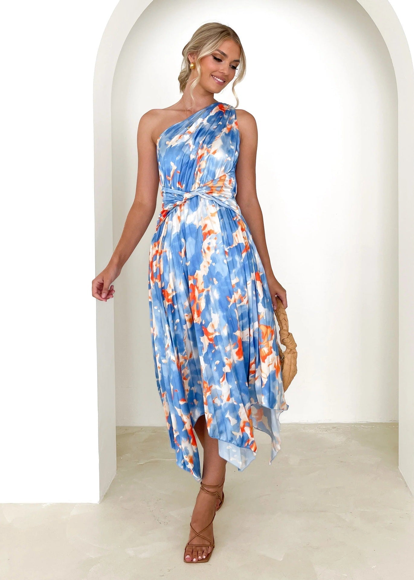 Tatiana Timeless Women's Asymmetrical Evening Dress with Floral Design and Waist Belt Wear Edit