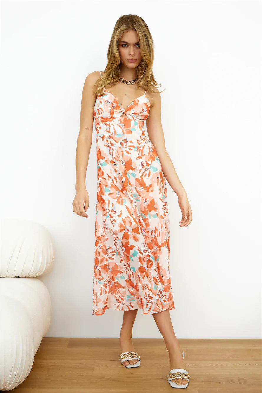 Linda Luxe Women's a Line Maxi Dress with Seductive Scoop Neck and Floral Design Everyday Edit