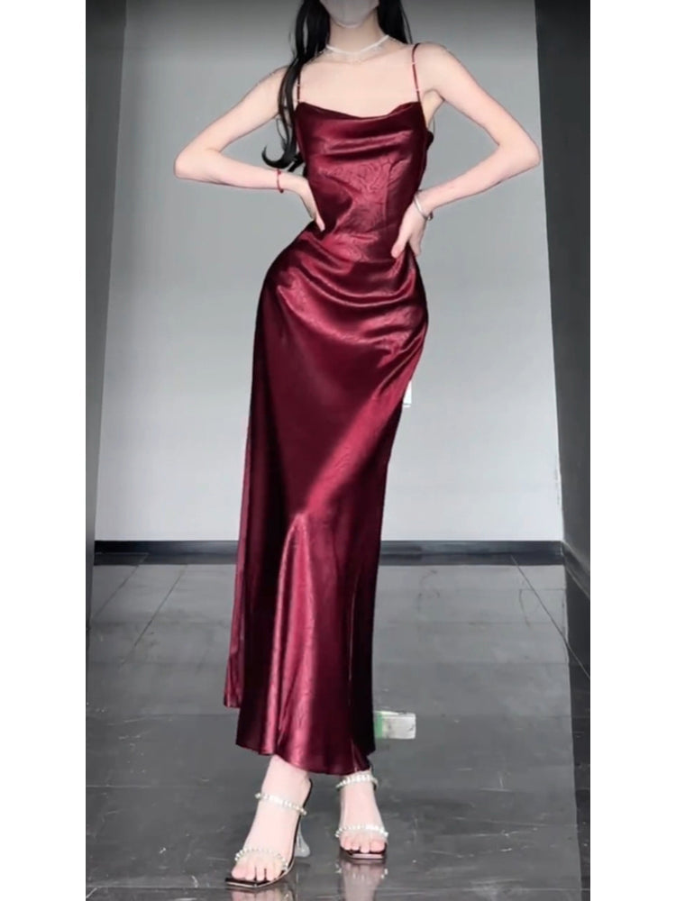 Chic Sheath Spaghetti Straps Christmas Dress Burgundy Prom Dresses Birthday Outfits - View 5 | FashionDia