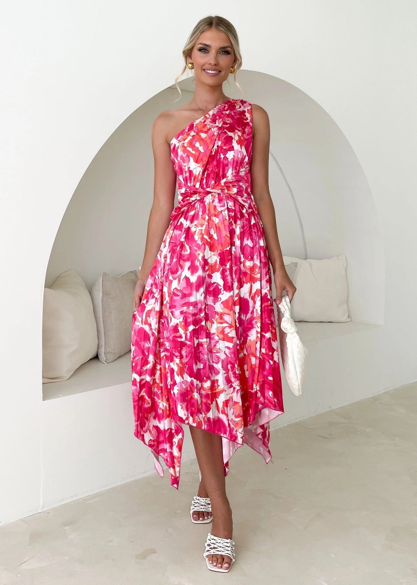 Tatiana Timeless Women's Asymmetrical Evening Dress with Floral Design and Waist Belt Wear Edit