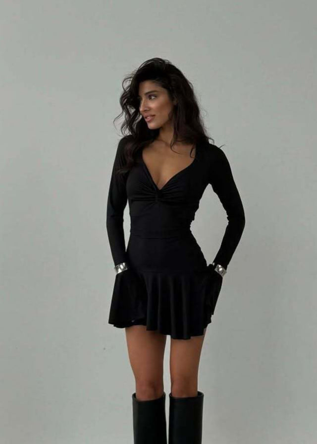 Twist Front Long Sleeve Mini Dress