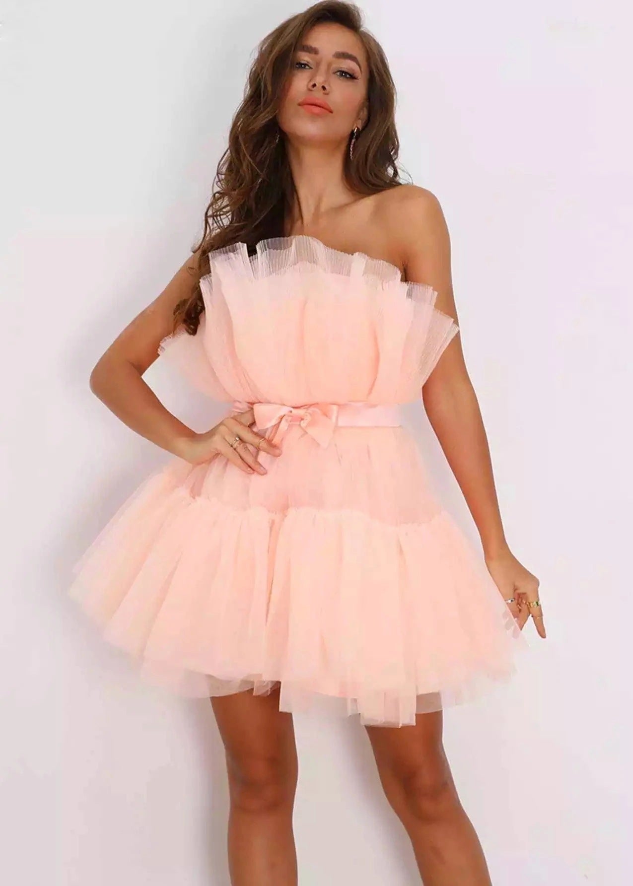 Lille Strapless Tulle Mini Dress Lavender