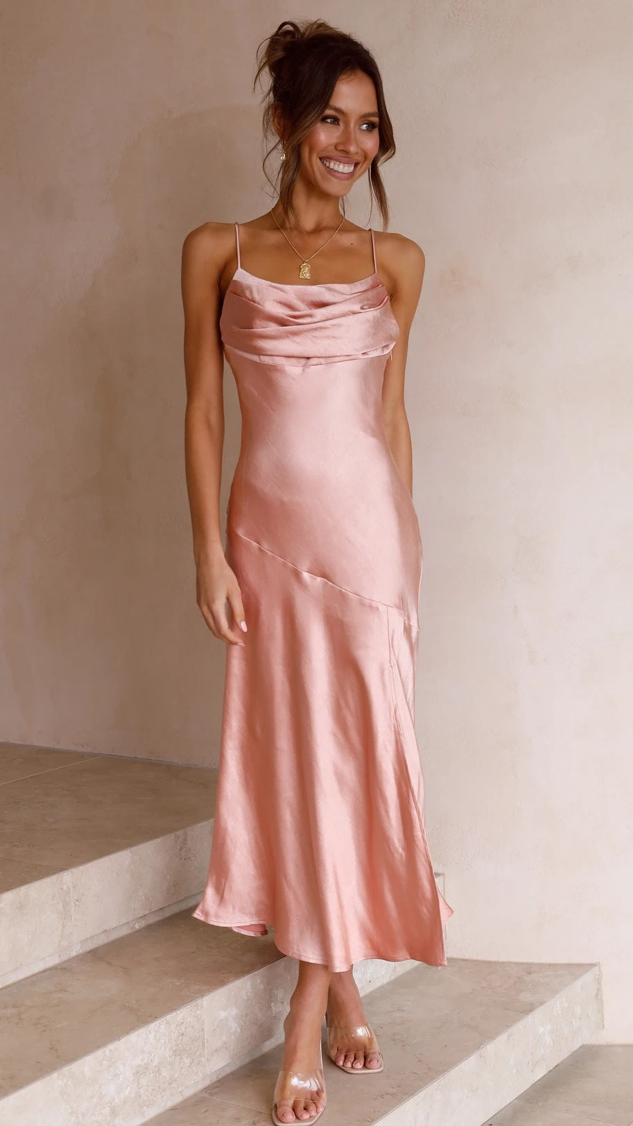 Lady Young Back Self Tie Slit Strap Dress