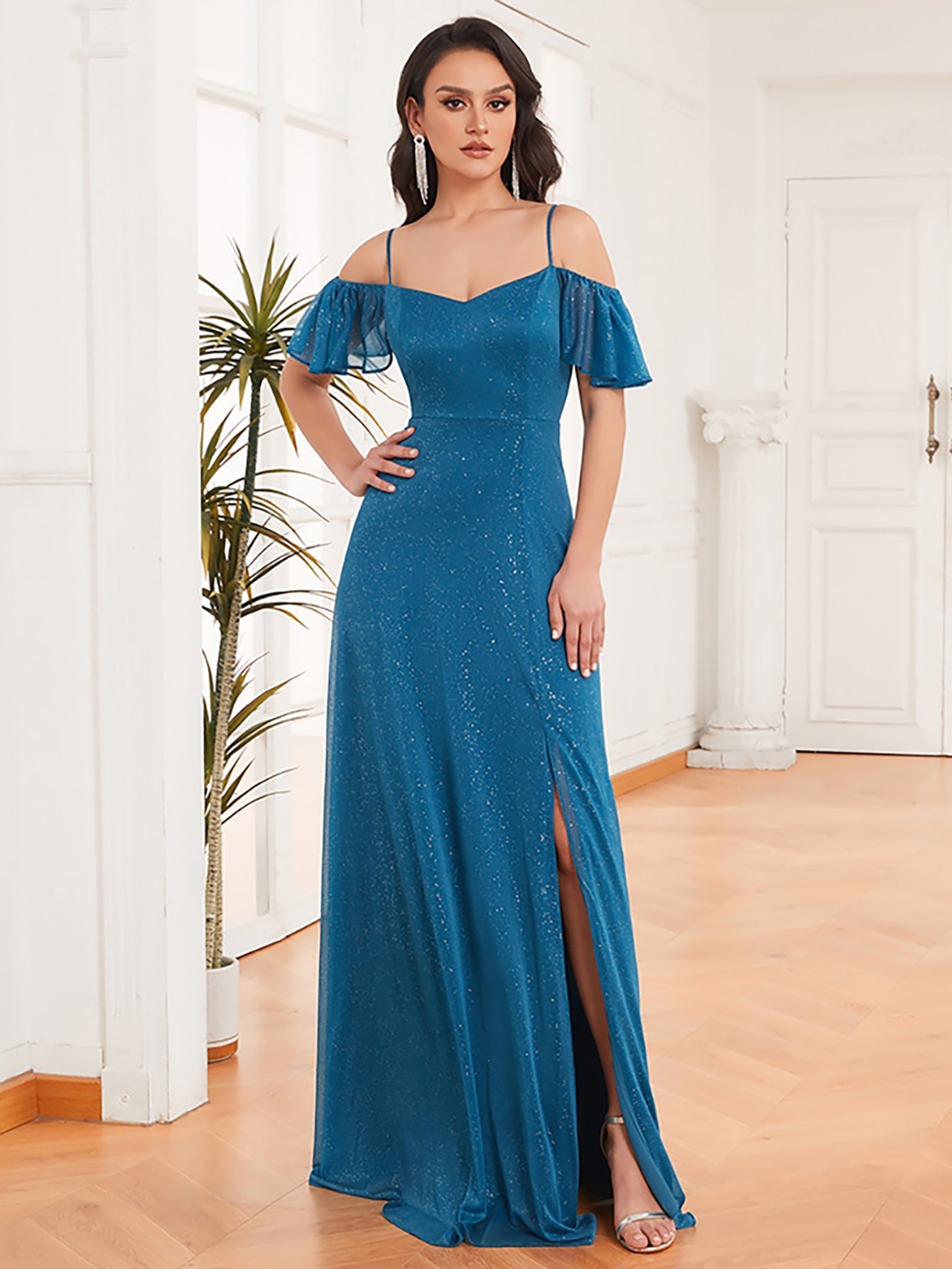 Blue A Line Chiffon Long Party Dress - Fashionpara