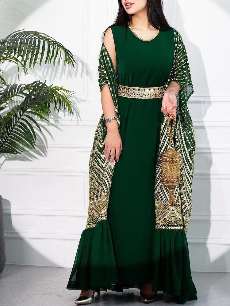 Elegant Bat Sleeve Cape Coat Dress - Stylish Two-Piece Set - Fashionpara