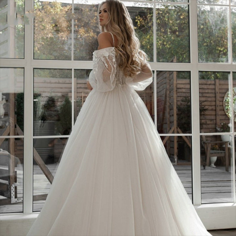 Strapless Lace Long Train Wedding Dress - Fashionpara