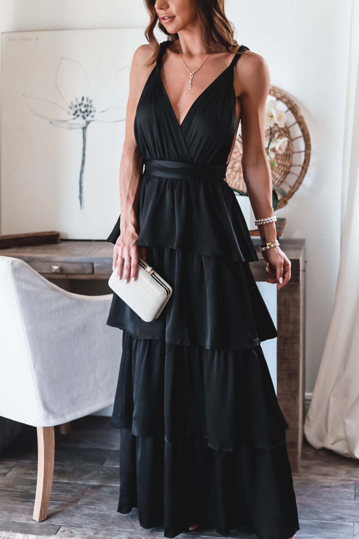 Formal Introduction Ruffle Tiered Maxi Dress Black