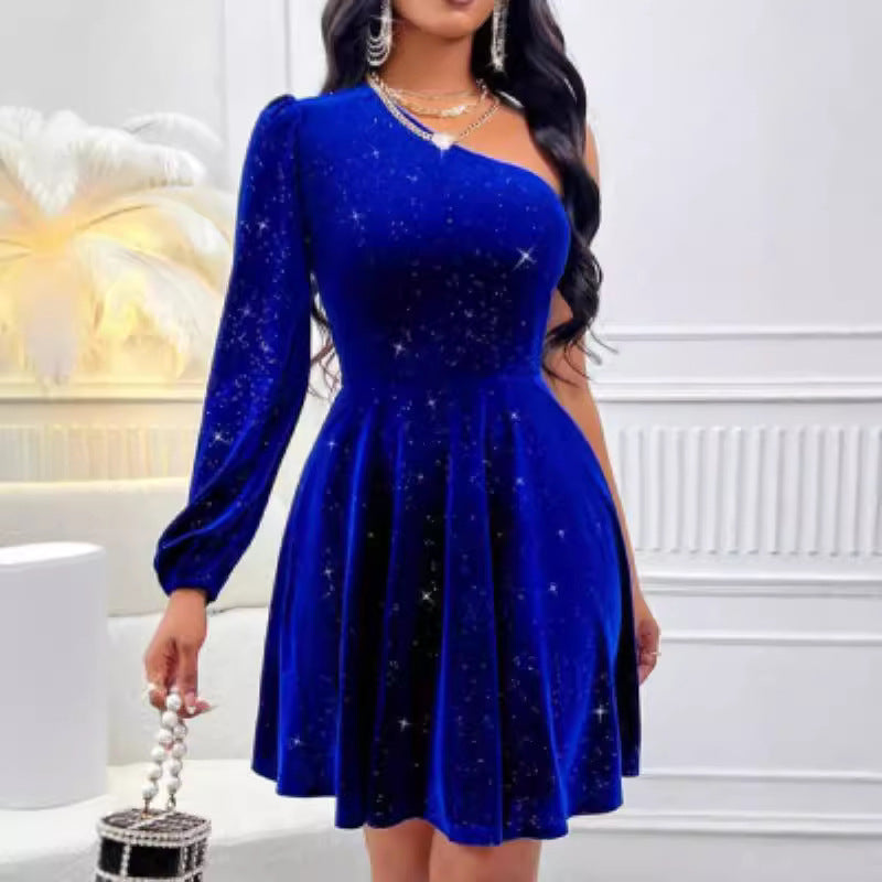 Maricela Timeless Women's Evening Dress with Asymmetric Cut and Glitter Effect Elevated Occasion Wear