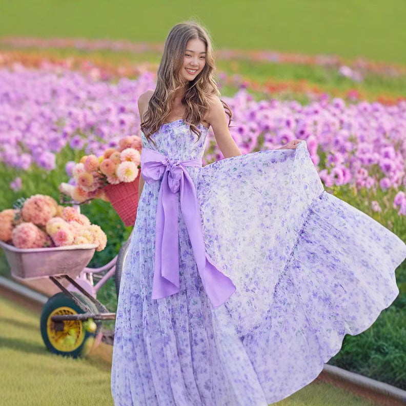 Floral Ruffle V-Neck High Hem Prom Dress - Fashionpara