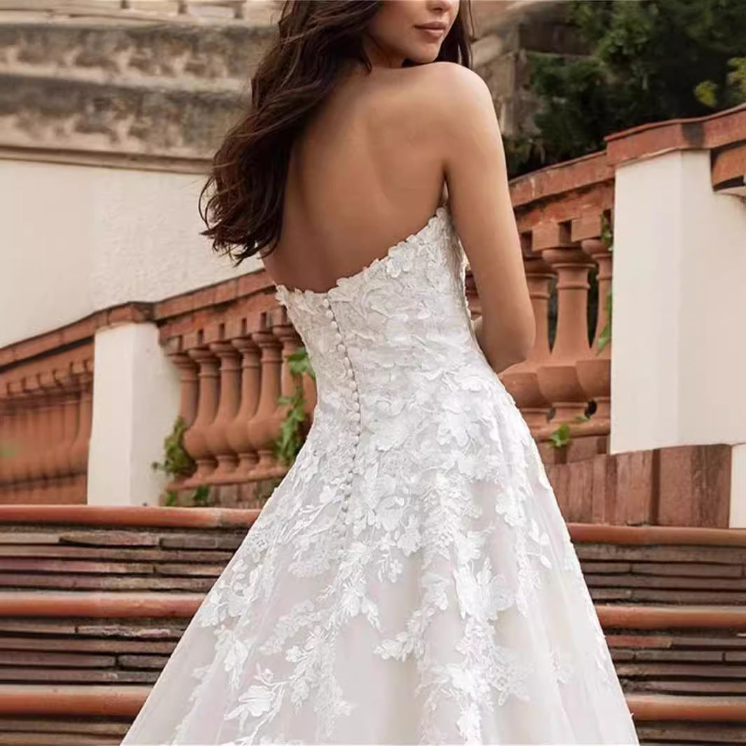 Strapless Lace Ball Gown Wedding Dress - Fashionpara