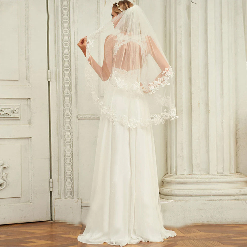 Double Strap Deep V-Neck Lace Wedding Dress - Fashionpara