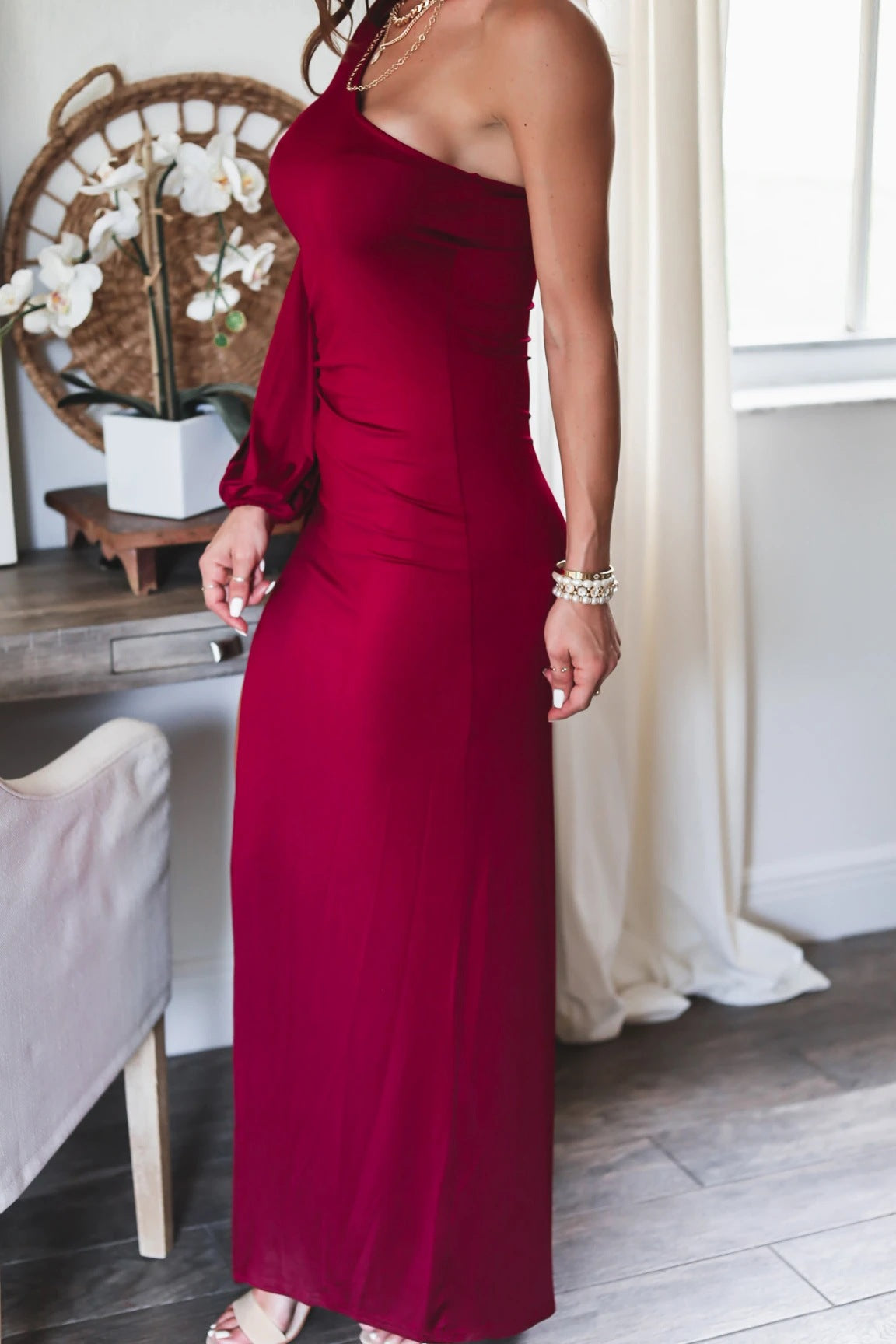 From The Source One Shoulder Maxi Dress Fuchsia