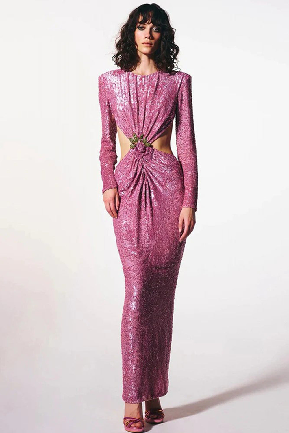 Ruched Sequin Waist Cutout Prom Dress - Fashionpara