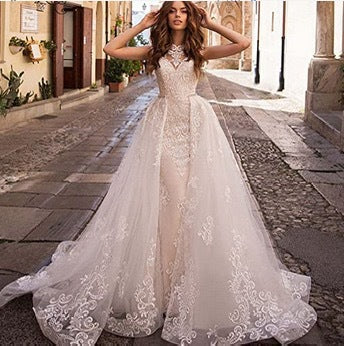 Sheer Tulle Mermaid Bridal Wedding Dress - Fashionpara