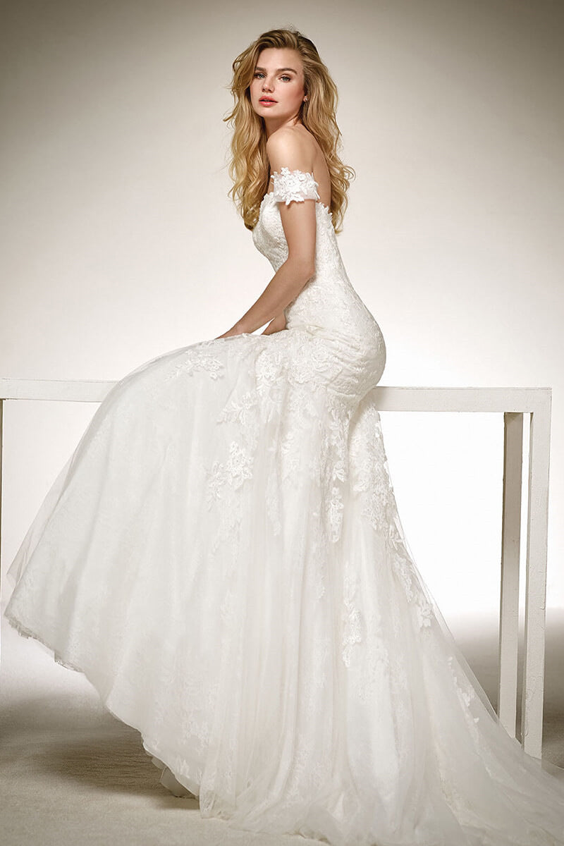 V-Neck Long Train Sheer Wedding Dress - Fashionpara