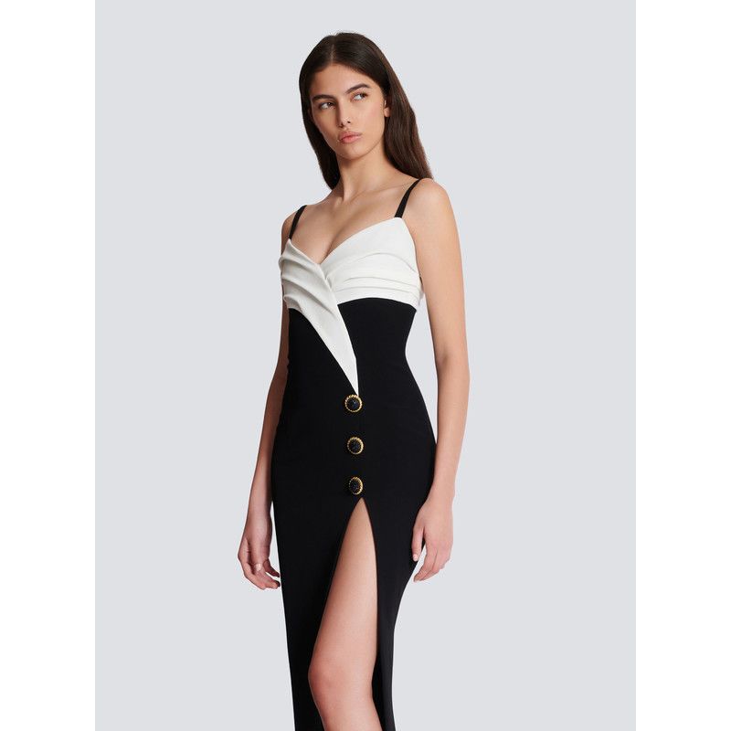 Monochrome Slit Satin Party Prom Dress - Fashionpara
