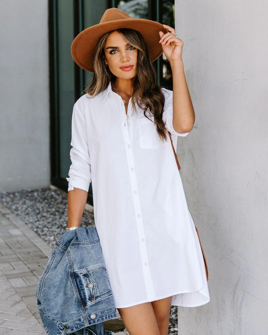 Harmony Cotton Button Down Shirt Dress White