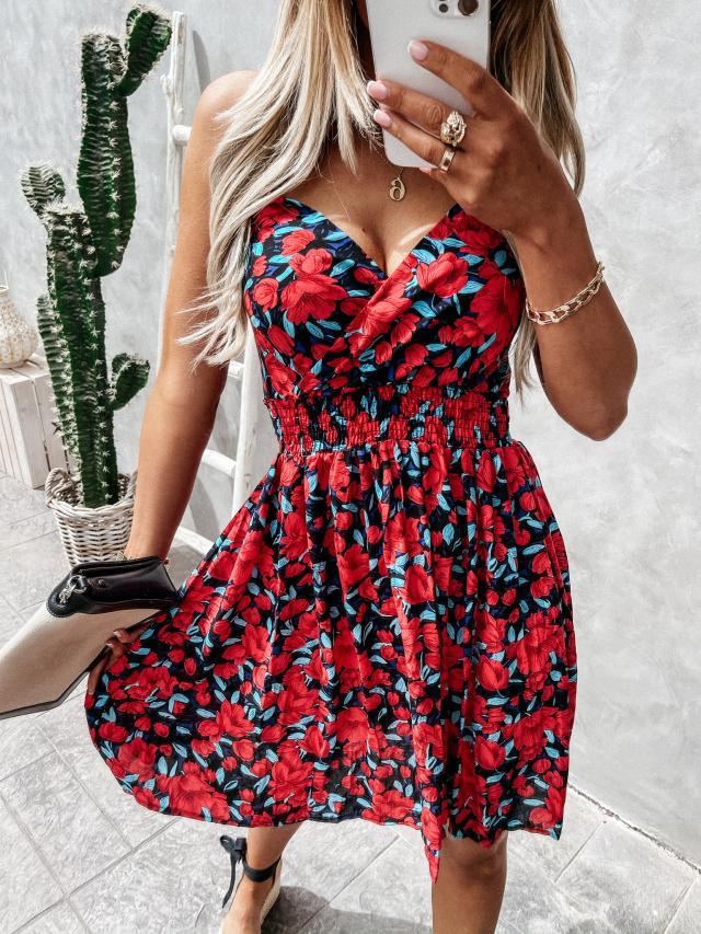 Marta Luxe Women's Floral Smocked a Line Dress Designer Edit