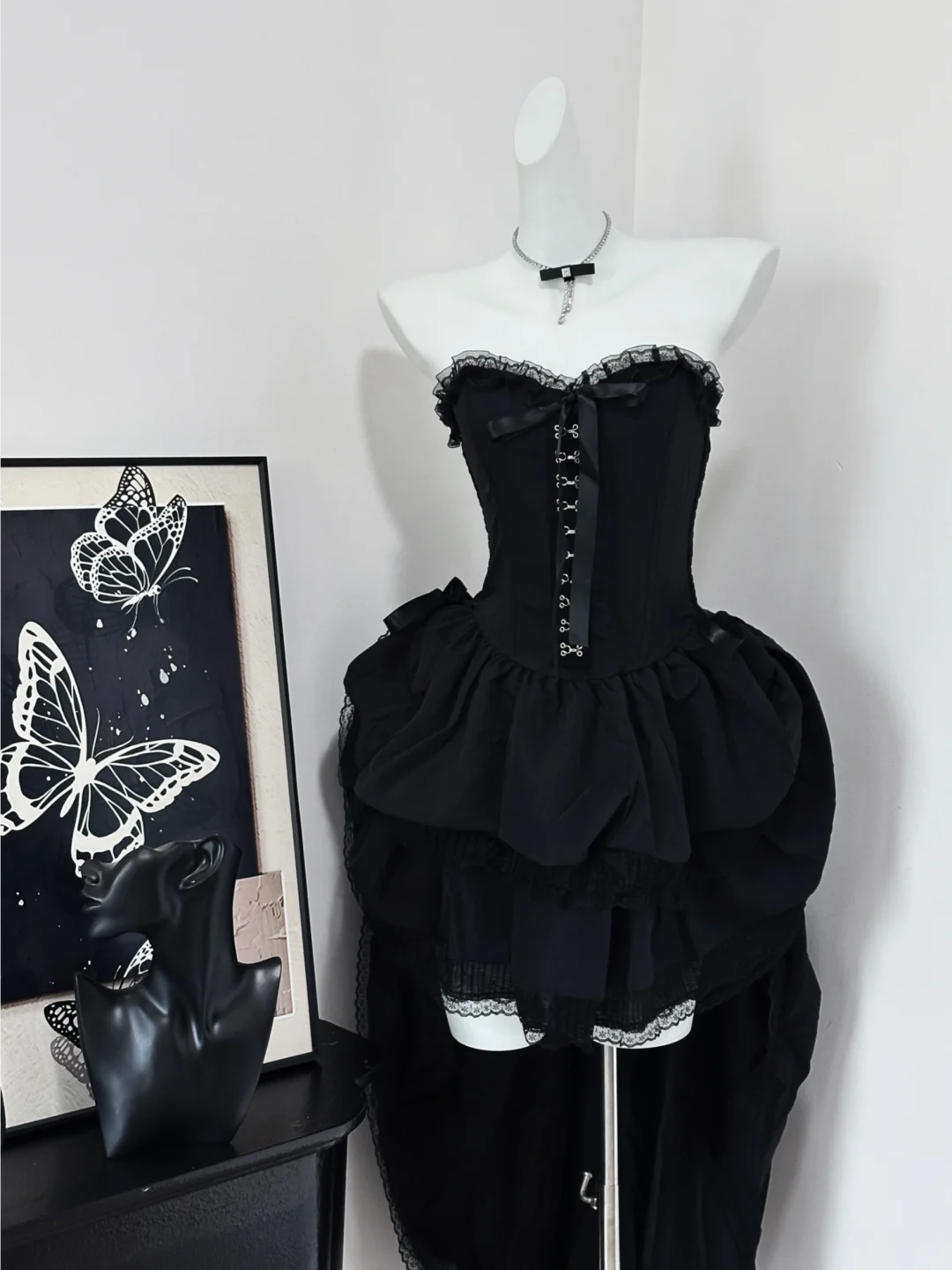 Charming Black Strapless A Line Layered Short Birthday Outfits Graduation Homecoming Dress