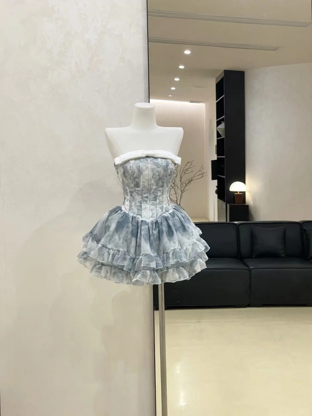 Vintage Blue Print Floral Short Birthday Dress A Line Homecoming Dress
