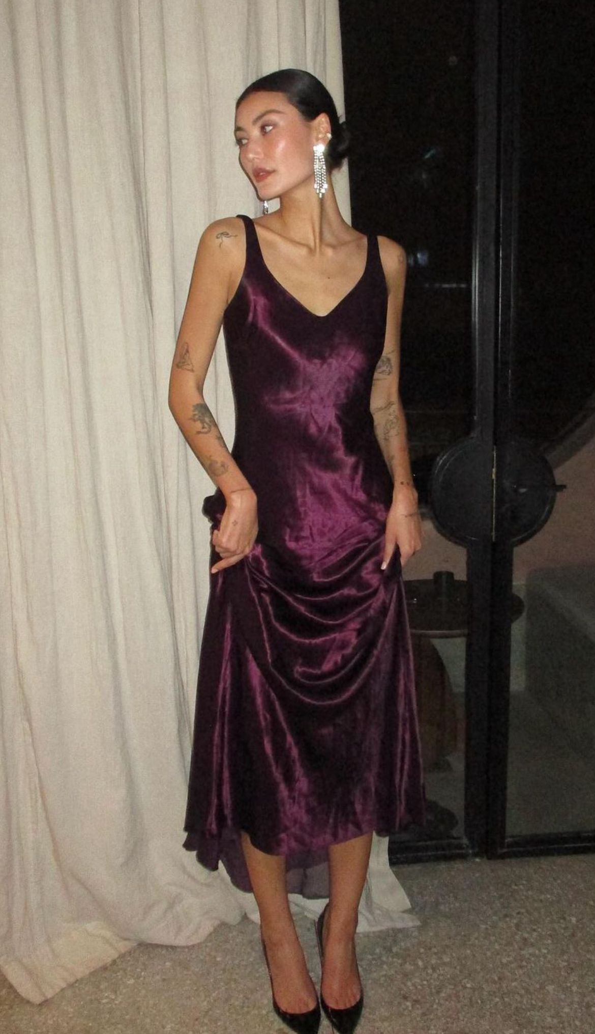 Fashion V Neck Dark Purple Long Prom Dress Party Gowns D4283