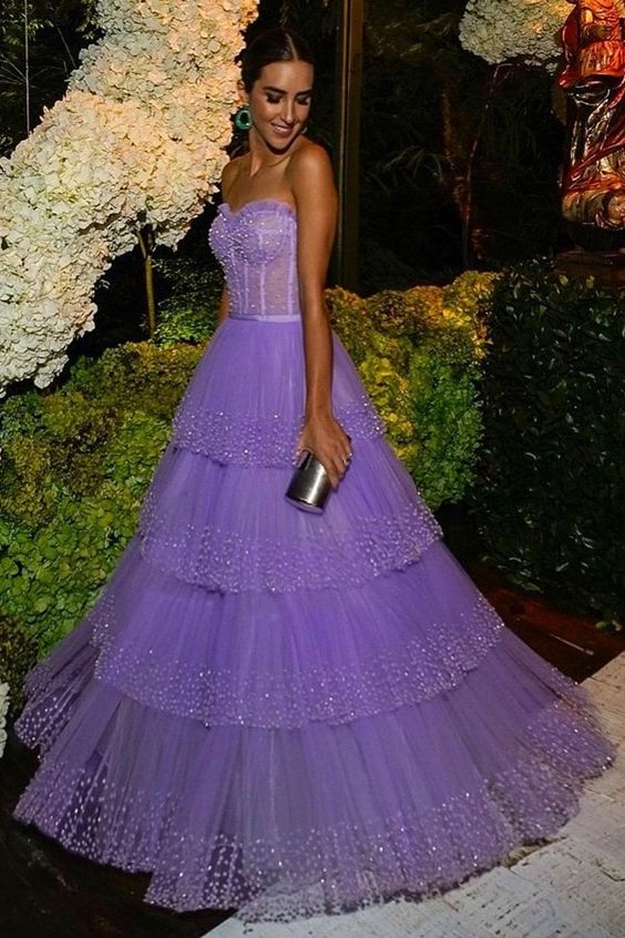 Sparkly Light Purple A-line Evening Dress Wedding Guest Dress Y4702 - VelvetHem