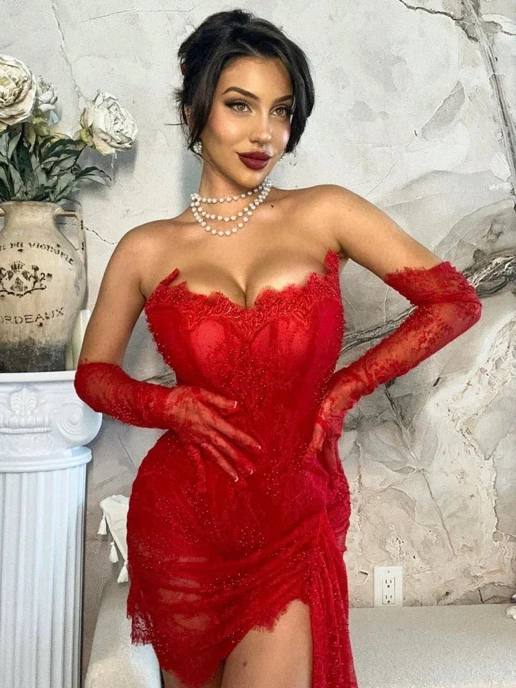 Red Lace Mini Homecoming Dress Red Party Gown Y7387 by simplepromdress