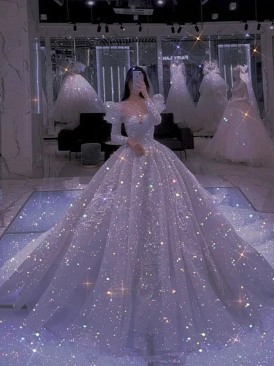 Stunning A-line Shiny Ball Gown,Wedding Dress (ZD13701)