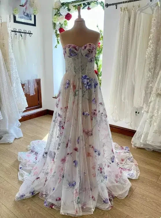 strapless a-line wedding dress with floral (ZD13713)