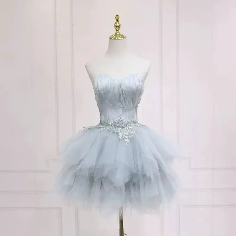 Elegant Grey Feather Short Homecoming Dress s05 by simplepromdress