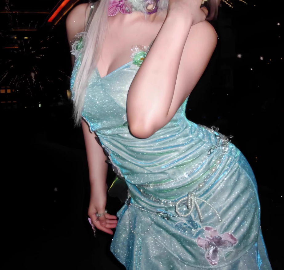 Glitter Mint Green Spaghetti Straps Sequin Ruffles Birthday Outfits Graduation Homecoming Dress S611