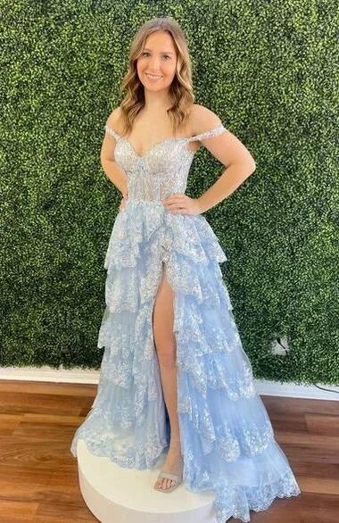 Sparkly Prom Dress with Slit Skirt, Wedding Dress,  Graduation School Party Gown (ZD13617)