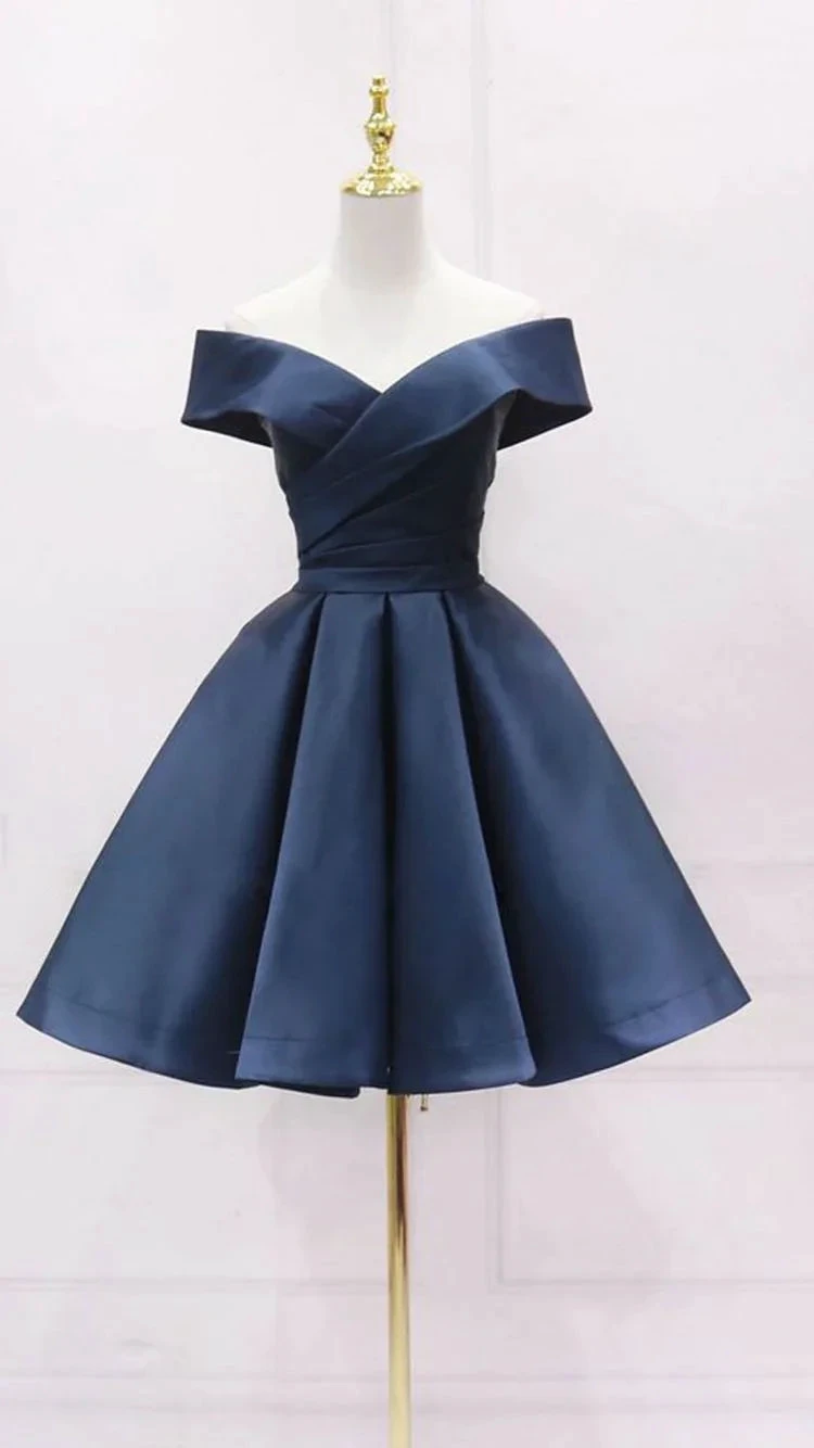 Simple Navy Blue Short Homecoming Dress Ruffle Mini Party Gowns Custom Made Women Party Gowns Short Graduation Dress Y2123 by simplepromdress